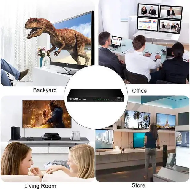 Alt view image 4 of 7 - 1080P HDMI Splitter 1 in 8 Out by Ultra HD 1080P 1x8 Ver. 1.4 HDCP, Power HDMI Supports 3D Full HD 1080P for Xbox, PS4 PS3 Fire Stick Blu Ray Apple TV HDTV - Adapter Included