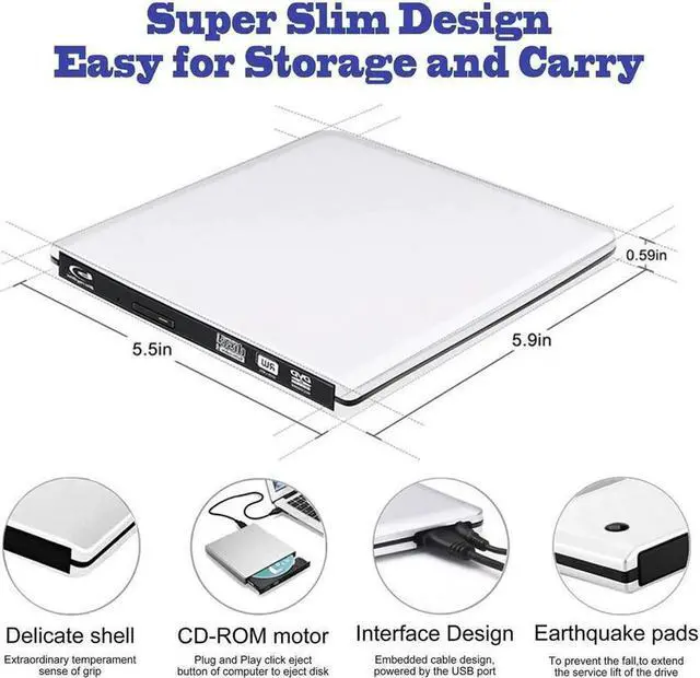 Alt view image 4 of 7 - Aluminum External Blu-Ray Burner Drive for Laptop, Portable High-Speed USB-C&USB 3.0 CD Burner/DVD Reader Writer for PC Desktops, Compatible with Windows/Mac OSX/Linux (ODP1202), Silver