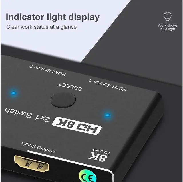 Alt view image 4 of 7 - Ultra HD 8K Switcher HDMI 2.1 Ultra HD High Speed 48Gbps Directional Switch Only 2in1out 8K@60Hz 4K@120Hz 2 sources to 1 display Splitter Converter Adapter for PS4/PS5 Xiaomi TV Box HDTV