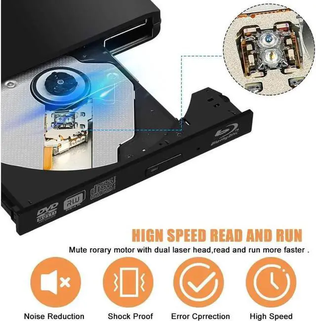 Alt view image 6 of 7 - Aluminum External Blu-Ray Burner Drive for Laptop, Portable High-Speed USB-C&USB 3.0 CD Burner/DVD Reader Writer for PC Desktops, Compatible with Windows/Mac OSX/Linux (ODP1202), Silver