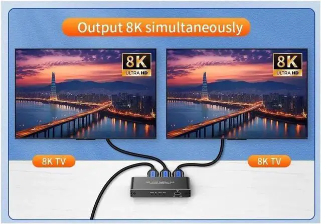 Alt view image 2 of 7 - 4K120Hz HDMI Splitter 1in2 Out,ESTONE 1x2 Power HDMI Splitter 2 Ports w/AC Adapter, 8Kx2K@30Hz 3D Full HD Distributor for Xbox PS5 Blu-Ray Player, HDTV Support 48Gbps, HDCP 2.3 RGB 4:4:4