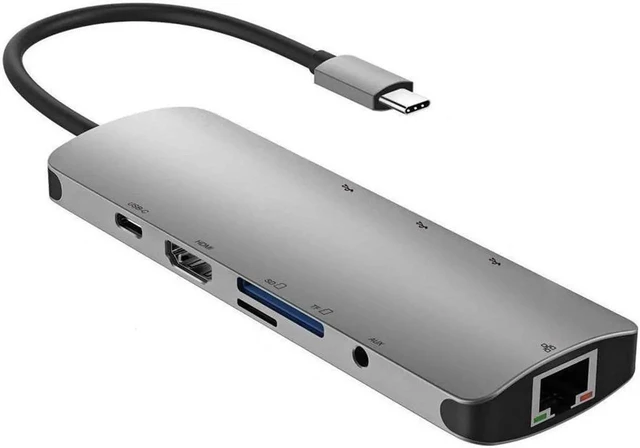 Main image of USB C Hub, 9-in-1 USB Type C Multiport Adapter for MacBook Pro 2018, 2017, Apple MacBook Air 2018 4K USB C to HDMI,3 USB 3.0 &1 USB 2.0, Gigabit Ethernet, SD/TF Card Reader Power Delivery