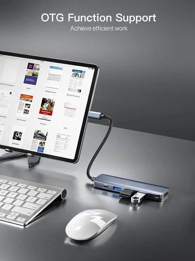 Alt view image 4 of 7 - USB C Hub 5 in 1 Multi-Port Digital AV Adapter 4K HDMI, 100W Power Delivery, 3 USB-A 3.0 Data Ports, USB C Dongle for MacBook Pro/Air, iPad Pro, iMac, iPhone 15 Pro/Pro Max, XPS, and More