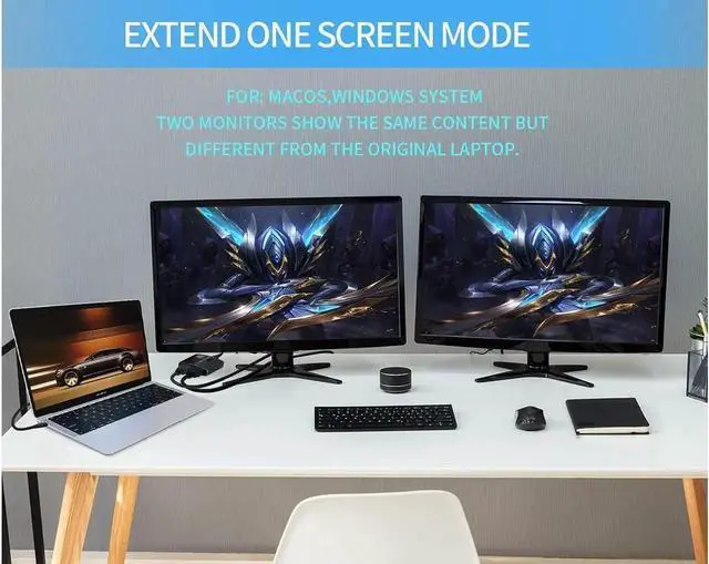Alt view image 5 of 6 - USB C to Dual HDMI Adapter with Power Delivery and 3.5mm Audio Jack, 4K@60Hz Two Monitor Displays, Supports Windows Chrome Mac, Compatible with Type C and Thunderbolt 3 Port