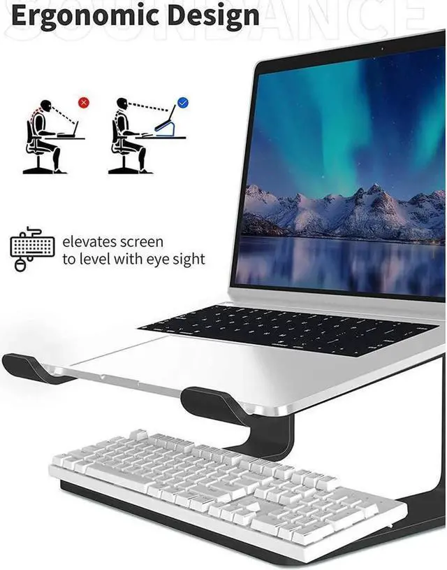 Main image of Laptop Stand, Aluminum Detachable Laptop Stand for Desk, Ergonomic Portable Computer Stand Riser for MacBook Pro/Air 10-16" (Black)