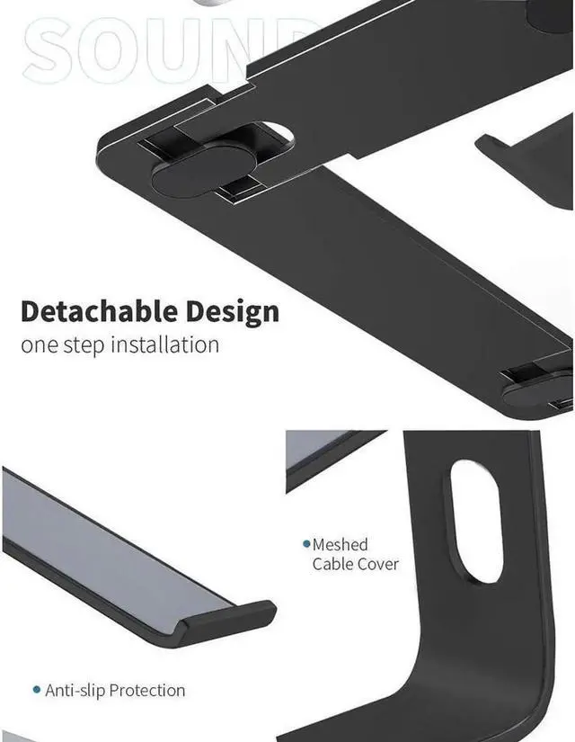 Alt view image 7 of 7 - Laptop Stand, Aluminum Detachable Laptop Stand for Desk, Ergonomic Portable Computer Stand Riser for MacBook Pro/Air 10-16" (Black)