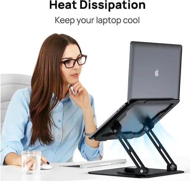 Alt view image 2 of 6 - Laptop Stand Aluminum Laptop Riser with 360°Rotating Base Aluminum Alloy Desktop Rotary Stand, Adjustable Laptop Stand for Desk, Ergonomic Design 10-16 Inch Laptop Elevator for Office