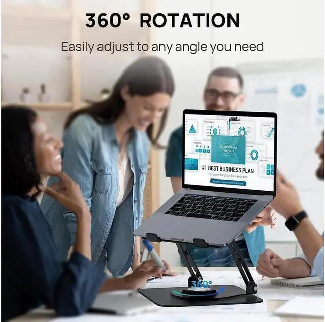 Alt view image 3 of 6 - Laptop Stand Aluminum Laptop Riser with 360°Rotating Base Aluminum Alloy Desktop Rotary Stand, Adjustable Laptop Stand for Desk, Ergonomic Design 10-16 Inch Laptop Elevator for Office