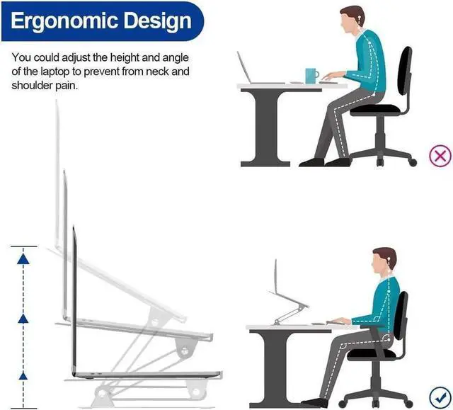 Alt view image 3 of 7 - Laptop Stand for Desk,Adjustable Laptop Stand ,Ergonomic Computer Stand Laptop Riser, Sit to Stand Laptop Holder Compatible with All Laptops 10-17" MacBook Pro, iPad Air(Z19-Silver)