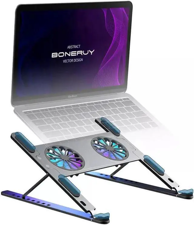 Main image of Laptop Tablet Ultrabook Stand for Desk Portable Adjustable Laptop Tablet Mount with Dual High-speed Cooling Fan Foldable MacBook Anti-Slip Laptop Tablet Riser for 11-17.3" Laptop Tablets