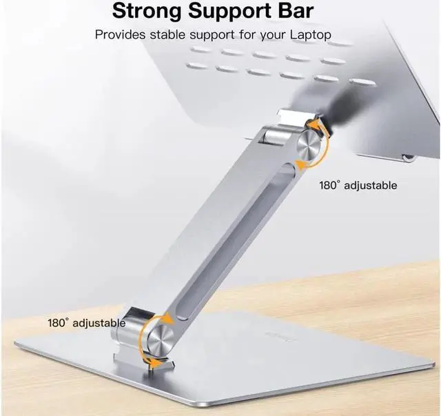 Alt view image 2 of 7 - Laptop Stand 360°Rotating Swivel Foldable Aluminum Laptop Desk Stand Adjustable Height Laptop Riser Ergonomic Computer Monitor Stand Compatible with PC, MacBook Air/All 10-17.3" Laptops