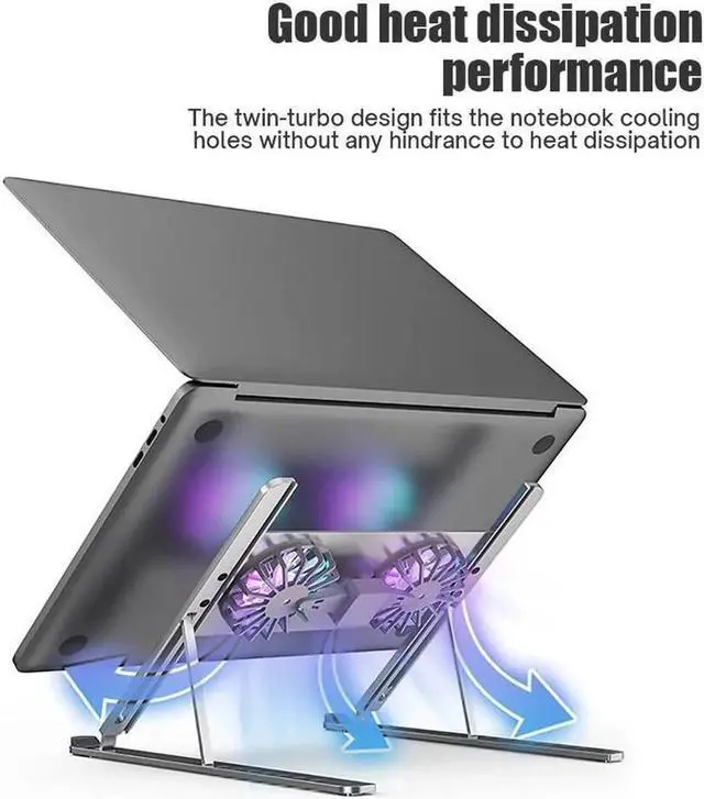 Alt view image 2 of 7 - Laptop Tablet Stand with Dual High-speed Cooling Fan Adjustable Ultrabook Stand, Ergonomic Holder Riser Mount Portable Laptop Tablet Holder for All 11-17.3 Inches Tablet or Laptop