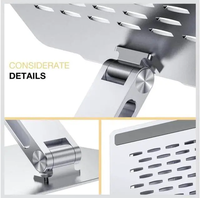 Alt view image 6 of 7 - Laptop Stand 360°Rotating Swivel Foldable Aluminum Laptop Desk Stand Adjustable Height Laptop Riser Ergonomic Computer Monitor Stand Compatible with PC, MacBook Air/All 10-17.3" Laptops