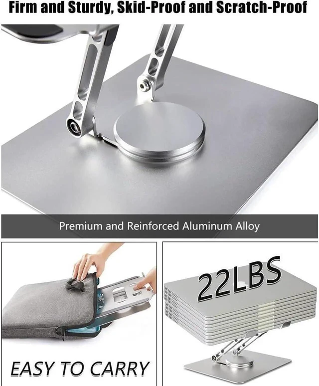 Alt view image 3 of 7 - Laptop Stand 360° Rotating, Foldable Aluminum Laptop Desk Stand, Adjustable Height Laptop Riser, Ergonomic Computer Monitor Stand, Compatible with PC, MacBook Air/All 10-17" Laptops
