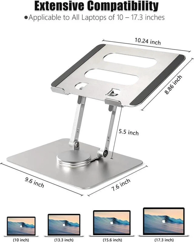 Alt view image 5 of 7 - Laptop Stand 360° Rotating, Foldable Aluminum Laptop Desk Stand, Adjustable Height Laptop Riser, Ergonomic Computer Monitor Stand, Compatible with PC, MacBook Air/All 10-17" Laptops