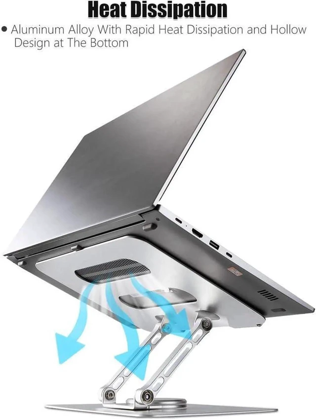 Alt view image 6 of 7 - Laptop Stand 360° Rotating, Foldable Aluminum Laptop Desk Stand, Adjustable Height Laptop Riser, Ergonomic Computer Monitor Stand, Compatible with PC, MacBook Air/All 10-17" Laptops
