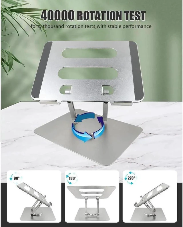 Alt view image 4 of 7 - Laptop Stand 360° Rotating, Foldable Aluminum Laptop Desk Stand, Adjustable Height Laptop Riser, Ergonomic Computer Monitor Stand, Compatible with PC, MacBook Air/All 10-17" Laptops