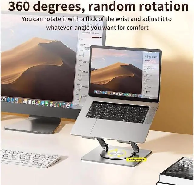 Alt view image 6 of 7 - Laptop Cooling Stand, 360 Degree Swivel Adjustable Ergonomic Portable Aluminum Laptop Holder, Foldable Computer Stand Anti-Slip Laptop Riser Compatible with 9-17.3 inch Laptops (Gray)