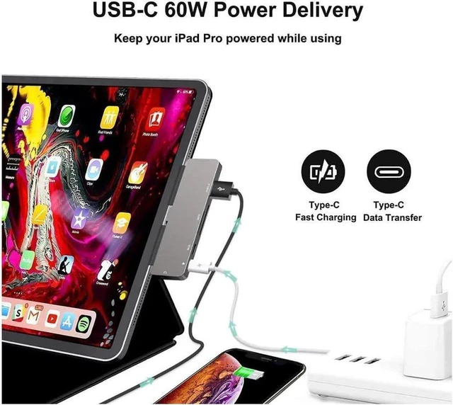 Alt view image 4 of 7 - USB C Hub for iPad Pro 2020, 2018, iPad Air 4, MacBook Pro M1 2020, 2019, 2018, 2017, MacBook Air with 4K@30Hz HDMI HDR, USB 3.0, 3.5mm Audio and 60W PD&Data, SD/Micro Card ReaderUSB-C