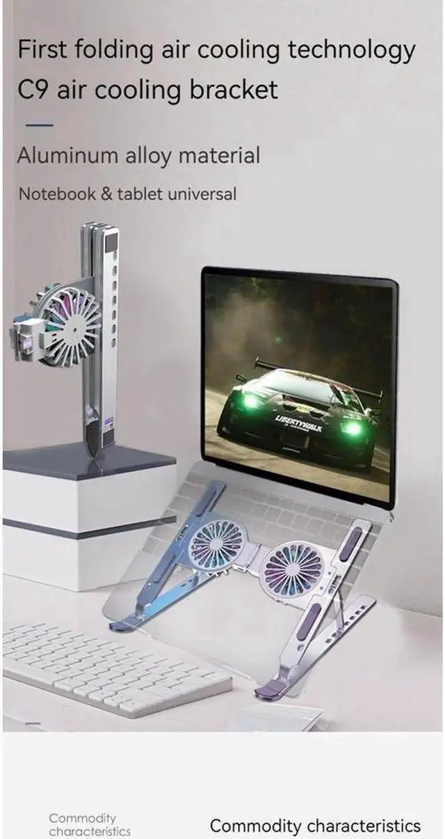 Alt view image 7 of 7 - Ergonomic Foldable Laptop Tablet Cooling Stand Protable Ultrabook notebook macbook pro computer riser desktop holder with 2 High-speed Fan,For All Laptop Tablets 11-17.3"MacBook Pro iPad