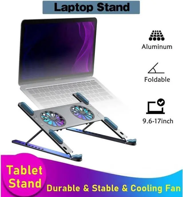 Alt view image 2 of 7 - Laptop Tablet Stand with Dual High-speed Cooling Fan, Ergonomic Adjustable Foldable Laptop Tablet Riser Compatible with MacBook Pro/Air Samsung All 11-17.3" Laptop Tablets & Notebook