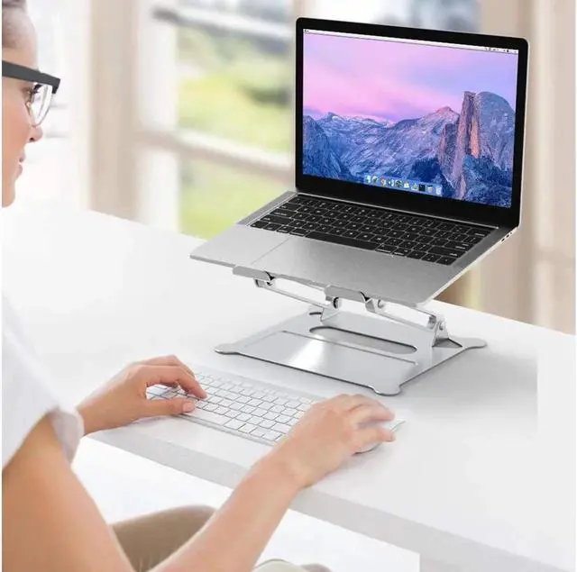 Alt view image 2 of 7 - Laptop Stand Adjustable, Notebook Holder : Aluminum Foldable Laptop Riser for Desk, Compatible with 10-17" MacBook Air Pro, XPS, More Notebooks - (Z19-Silver)
