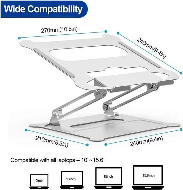 Alt view image 4 of 7 - Laptop Stand Adjustable, Notebook Holder : Aluminum Foldable Laptop Riser for Desk, Compatible with 10-17" MacBook Air Pro, XPS, More Notebooks - (Z19-Silver)