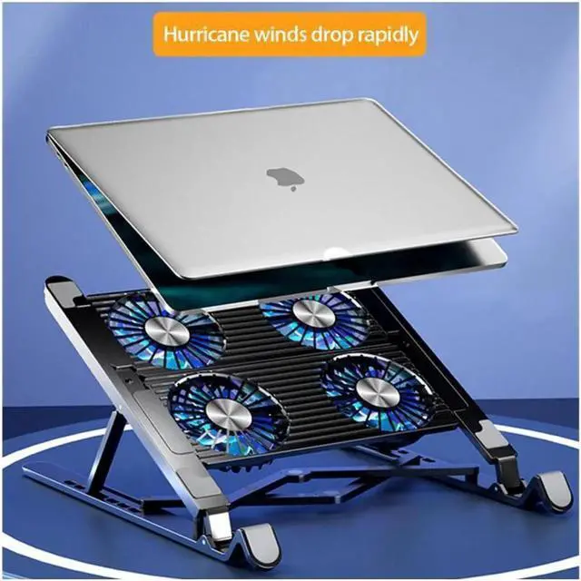 Main image of Ergonomic Foldable Laptop Tablet Cooling Stand. Protable Ultrabook notebook macbook pro computer riser desktop holder with 4 High-speed Fan,For All Laptop Tablets 11-17.3" MacBook Pro