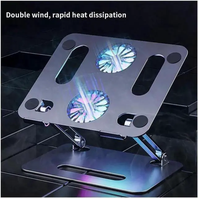 Alt view image 2 of 6 - Aluminum Laptop Tablet Stand with Dual High-speed Cooling Fan Ergonomic Adjustable Foldable Laptop Tablet Riser Compatible with MacBook Pro/Air SamsungAl0 11-17.3"Laptop Tablets Notebook