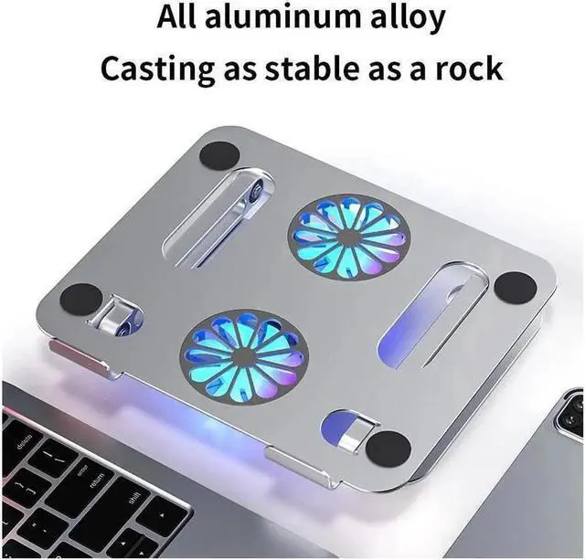Alt view image 4 of 6 - Aluminum Laptop Tablet Stand with Dual High-speed Cooling Fan Ergonomic Adjustable Foldable Laptop Tablet Riser Compatible with MacBook Pro/Air SamsungAl0 11-17.3"Laptop Tablets Notebook