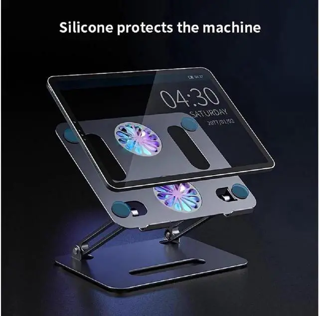 Alt view image 6 of 6 - Aluminum Laptop Tablet Stand with Dual High-speed Cooling Fan Ergonomic Adjustable Foldable Laptop Tablet Riser Compatible with MacBook Pro/Air SamsungAl0 11-17.3"Laptop Tablets Notebook