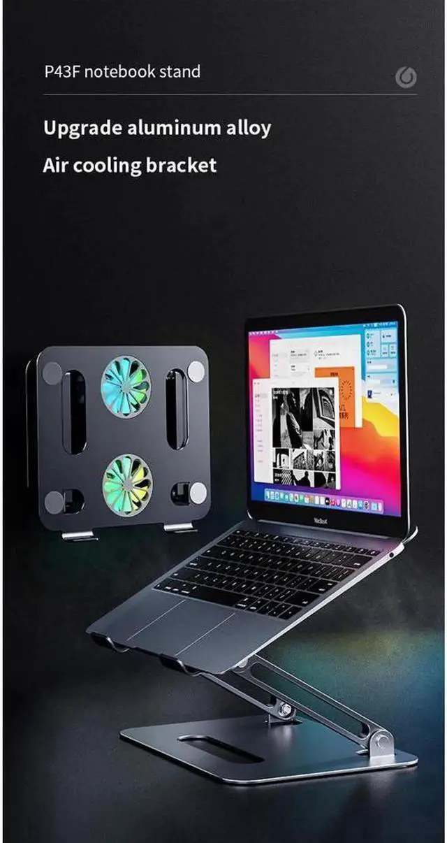 Alt view image 5 of 6 - Aluminum Laptop Tablet Stand with Dual High-speed Cooling Fan Ergonomic Adjustable Foldable Laptop Tablet Riser Compatible with MacBook Pro/Air SamsungAl0 11-17.3"Laptop Tablets Notebook