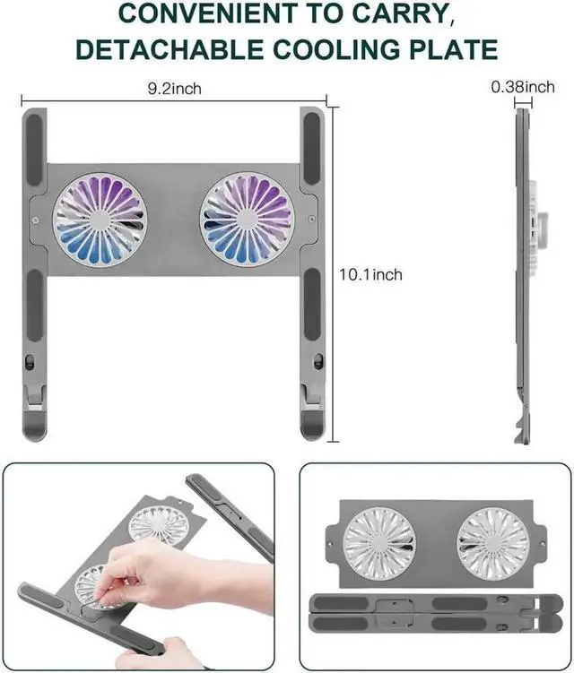 Alt view image 3 of 6 - Laptop Tablet Stand Adjustable with 2 High-speed Fan Notebook Holder Foldable Detachable Laptop Tablet Riser for Desk, Compatible with 11-17.3" MacBook Air Pro, XPS,More Notebooks