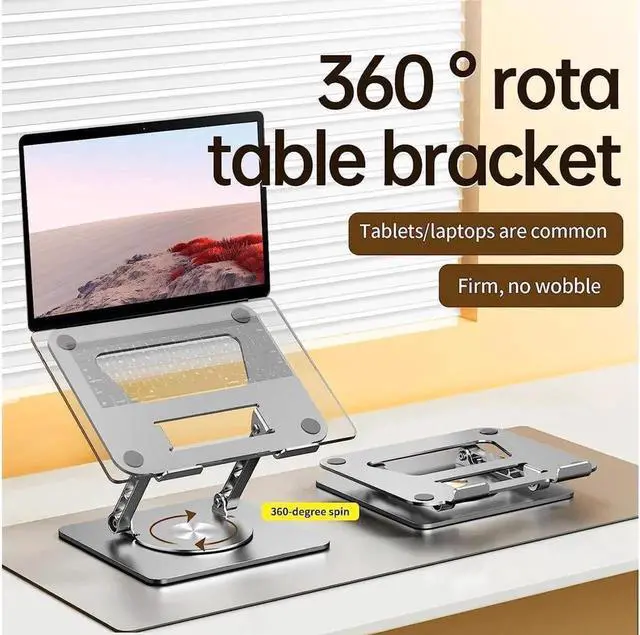 Alt view image 4 of 7 - Swivel Adjustable Laptop Stand, 360° Rotating of Aluminum Laptop Stand for Desk, Laptop Riser with Mechanical Sound, Laptop Computer Stand Compatible with 10-17.3 inch Laptop, Gray