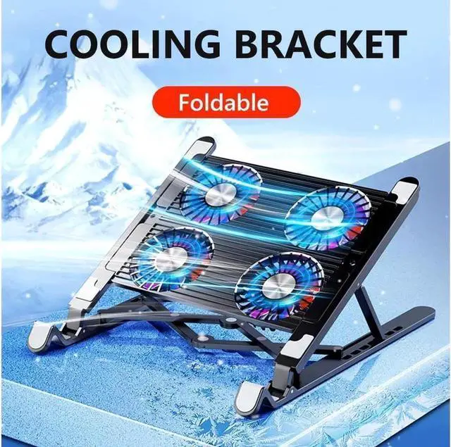 Main image of Ergonomic Foldable Laptop Tablet Cooling Stand. Protable Ultrabook notebook macbook pro computer riser desktop holder with 4 High-speed Fan,For All Laptop Tablets 11-17.3" MacBook Pro