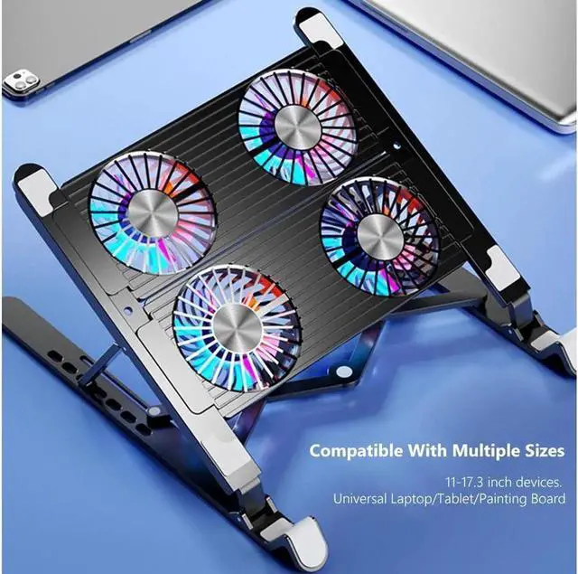 Alt view image 4 of 7 - Ergonomic Foldable Laptop Tablet Cooling Stand. Protable Ultrabook notebook macbook pro computer riser desktop holder with 4 High-speed Fan,For All Laptop Tablets 11-17.3" MacBook Pro