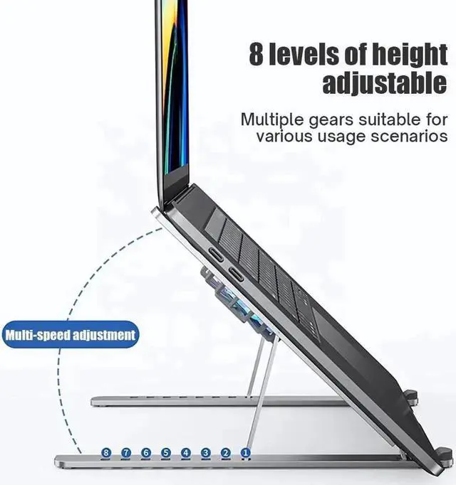 Alt view image 5 of 6 - Laptop Tablet Stand Adjustable with 2 High-speed Fan Notebook Holder Foldable Detachable Laptop Tablet Riser for Desk, Compatible with 11-17.3" MacBook Air Pro, XPS,More Notebooks