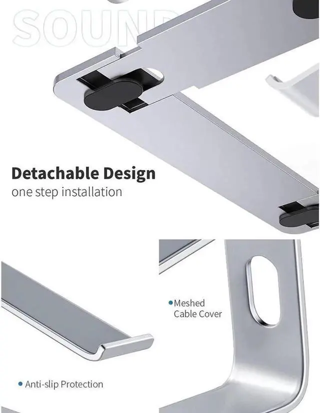 Alt view image 3 of 7 - Laptop Stand, Aluminum Ergonomic Laptops Elevator for Desk, Sturdy & Protective Computer Riser, Cooling Better Metal Holder Compatible with 10 to 15.6 inches Notebook Computer, Silver