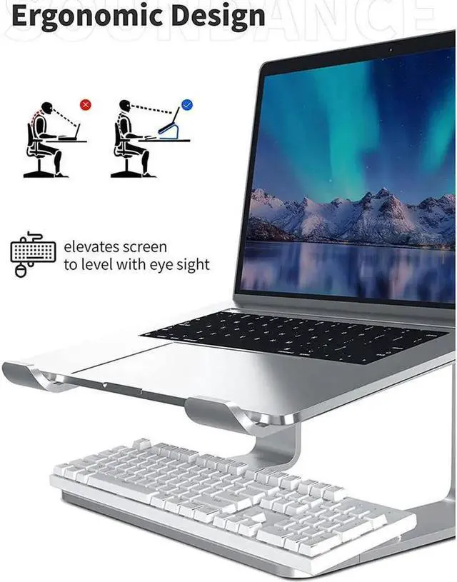 Alt view image 6 of 7 - Laptop Stand, Aluminum Ergonomic Laptops Elevator for Desk, Sturdy & Protective Computer Riser, Cooling Better Metal Holder Compatible with 10 to 15.6 inches Notebook Computer, Silver