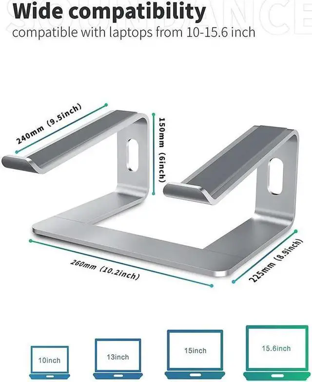 Alt view image 5 of 7 - Laptop Stand, Aluminum Ergonomic Laptops Elevator for Desk, Sturdy & Protective Computer Riser, Cooling Better Metal Holder Compatible with 10 to 15.6 inches Notebook Computer, Silver