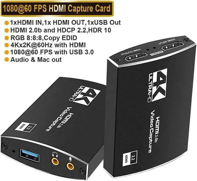 Main image of HDMI to USB3.0/Type-C Video Capture Card with Mic & 3.5mm Audio HD 4K@60Hz Video 1080P 60fps Board Game Record For Live Streaming Video Recording