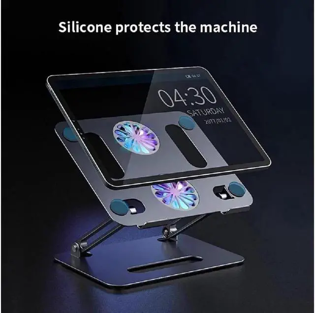 Alt view image 6 of 6 - Ergonomic Foldable Laptop Tablet Cooling Stand Aluminum Protable Ultrabook notebook macbook computer riser desktop holder with 2 High-speed Fan,For All Laptop Tablets 11-17.3"MacBook Pro