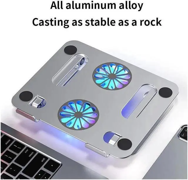 Alt view image 5 of 6 - Ergonomic Foldable Laptop Tablet Cooling Stand Aluminum Protable Ultrabook notebook macbook computer riser desktop holder with 2 High-speed Fan,For All Laptop Tablets 11-17.3"MacBook Pro