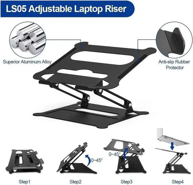 Alt view image 2 of 6 - Laptop Stand, Adjustable Computer Stand for Laptop Ergonomic Laptop Riser, Portable Laptop Holder Compatible for All iPad Series and10 to 17 Inches Notebook Computer (Z19-Black)