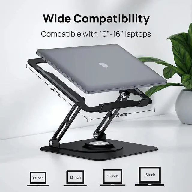 Alt view image 3 of 7 - Ultra-Stable Swivel Laptop Stand for Desk, 300% Larger Base Stability,Military-Grade Aluminum, Anti-Loosening Structure, CNC Technology of Height Adjustable Laptop Stand, Suitable for 10"-16"