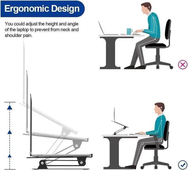 Alt view image 4 of 7 - Laptop Stand, Aluminum Foldable Laptop Stand for Desk, Ergonomic Portable Computer Stand Riser for MacBook Pro/Air 10-17" (Z19-Black)