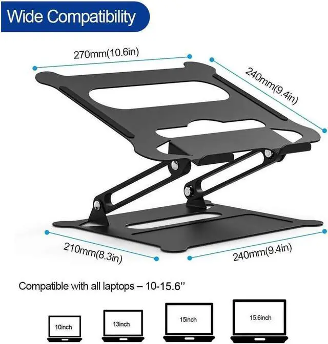 Alt view image 7 of 7 - Laptop Stand, Aluminum Foldable Laptop Stand for Desk, Ergonomic Portable Computer Stand Riser for MacBook Pro/Air 10-17" (Z19-Black)