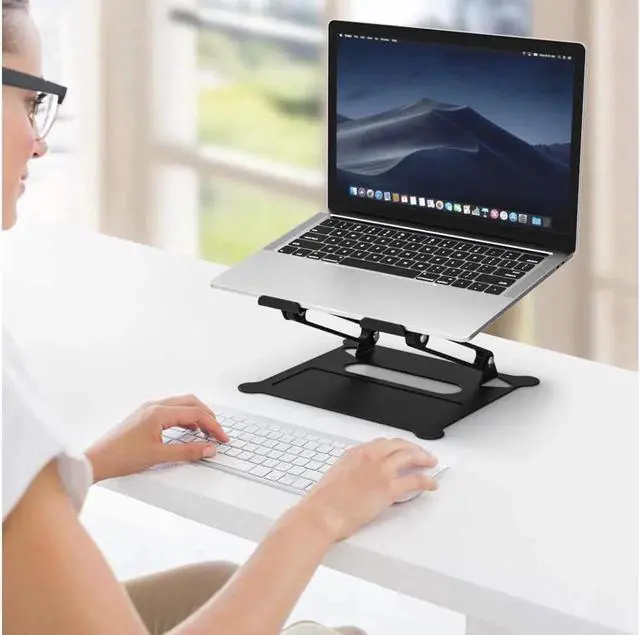 Alt view image 5 of 7 - Laptop Stand, Aluminum Foldable Laptop Stand for Desk, Ergonomic Portable Computer Stand Riser for MacBook Pro/Air 10-17" (Z19-Black)