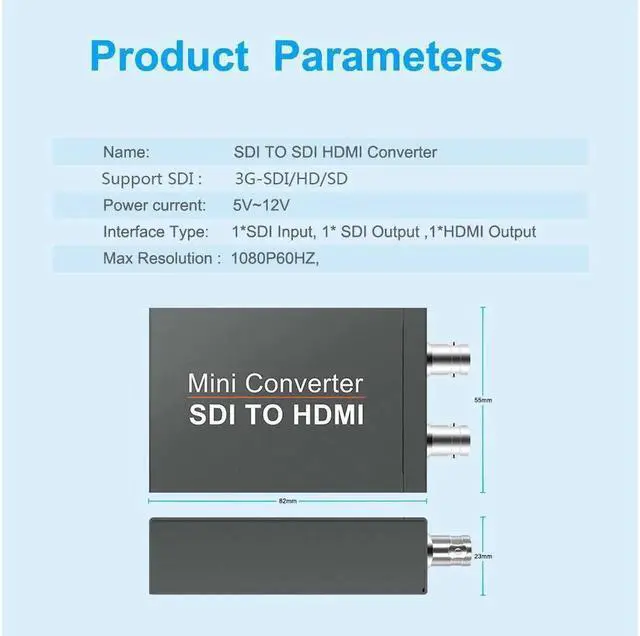 Alt view image 7 of 7 - SDI (SD-SDI/HD-SDI/3G-SDI) to HDMI Converter with SDI Loop Out 1080P60hz SD/HD/3G SDI Audio Video Converter for Camera Projector SDI DVR