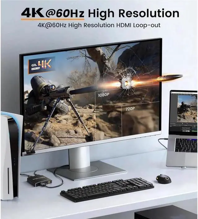 Alt view image 4 of 7 - 4K Capture Card Video Capture Card 1080P60FPS,HDMI Capture Card Switch with Microphone Game Capture Card USB3.0 for Live Streaming Video Recording Screen Capture Device Work with PS4/PC